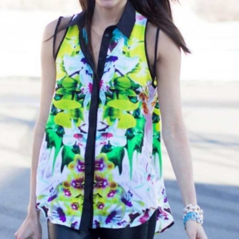 Prabal Gurung Multicolor Sleeveless Mesh Sleeves Tank Top